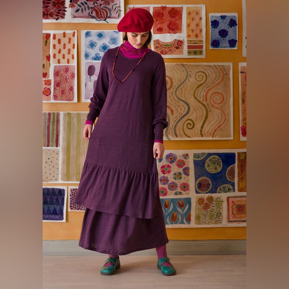 Gudrun Sjoden Long sleeve purple linen midi dress